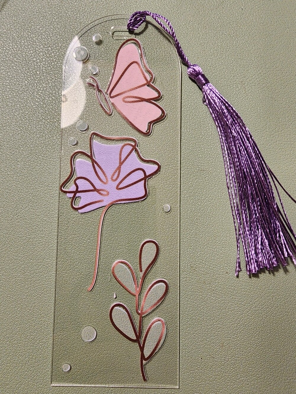 Floral Acrylic Bookmark with Purple Tassel